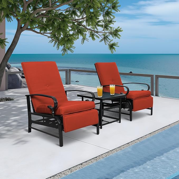 Incbruce 3 Pieces Outdoor Lounge Recliner Set, 2 Adjustable Metal Recliner Sofa - Image 7