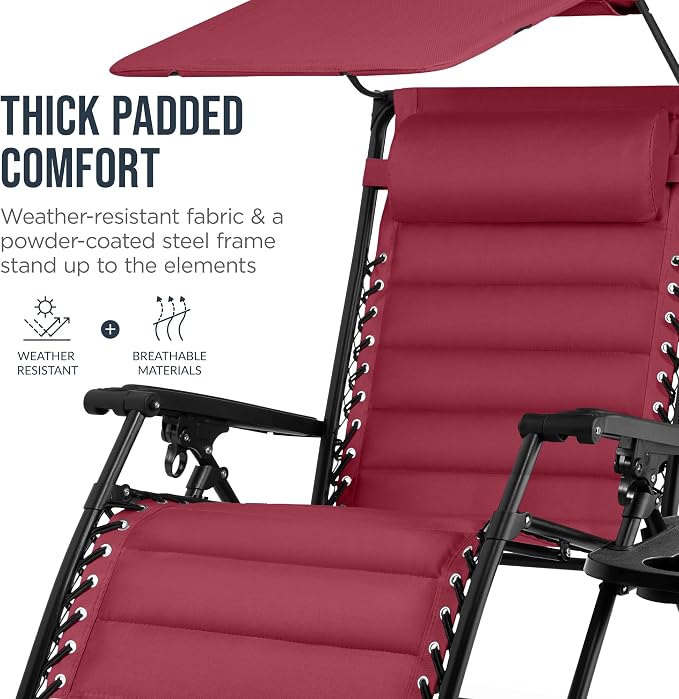 Best Choice Products Oversized Padded Zero Gravity Chair w/Canopy Headrest Cup - Image 6