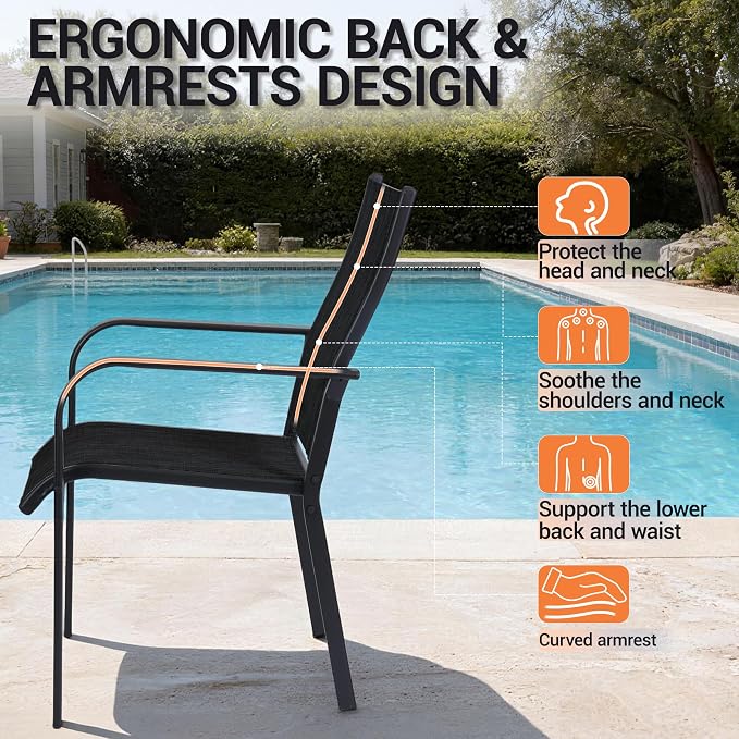 Patio Chairs Set of 4, Stackable Outdoor Dining Chairs, All Weather Breathable - Image 6