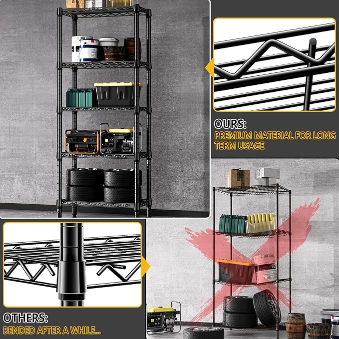 M MZG 1250 lbs 5 Tier Shelf Metal Storage Shelves Wire Rack Closet Organizers - Image 6
