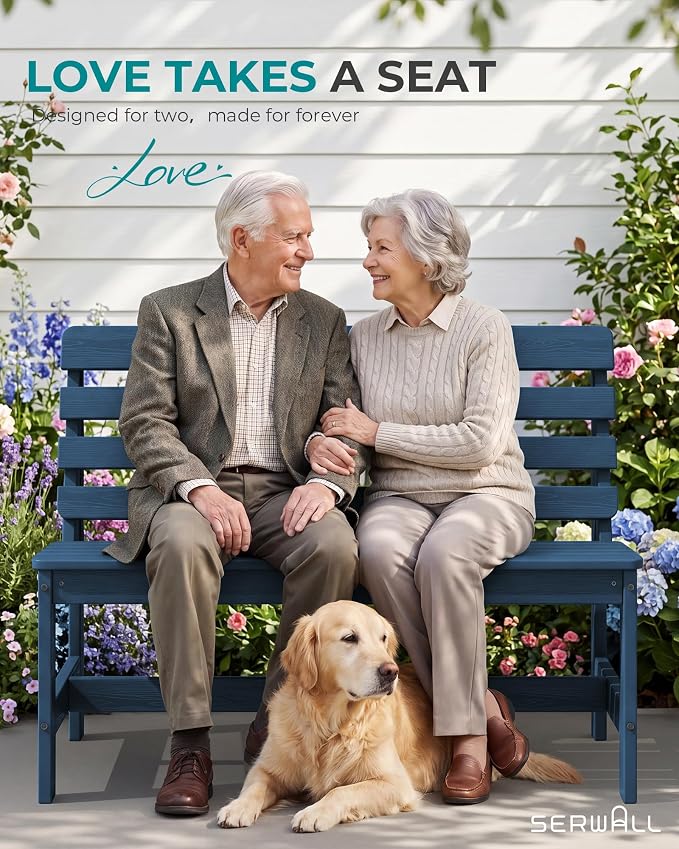 SERWALL Armless Outdoor Bench, All Weather HDPE Porch Bench, 1 Pack, Suitable - Image 7