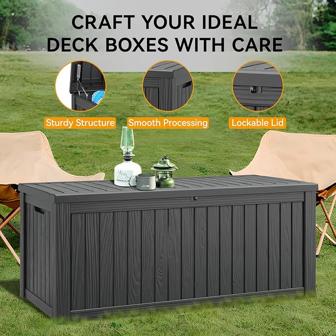 Outdoor Storage Box, 230 Gallon Large Outdoor Resin Deck Box, Storage - Image 3