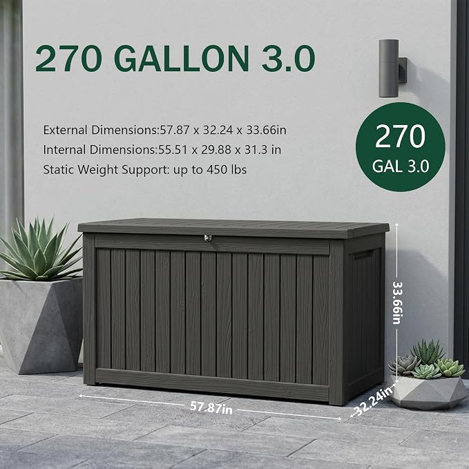 Outdoor Storage Box, 270 Gallon Waterproof Deck Box, Super-Sized Gas-Spring - Image 2