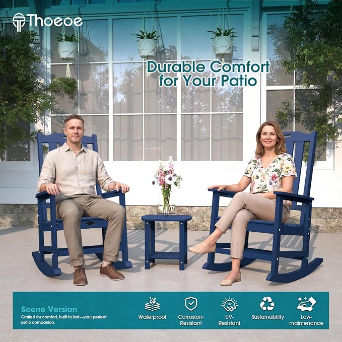THOEOE Outdoor Rocking Chairs Set of 4, Oversized Patio Rocking Chair | HDPE - Image 2