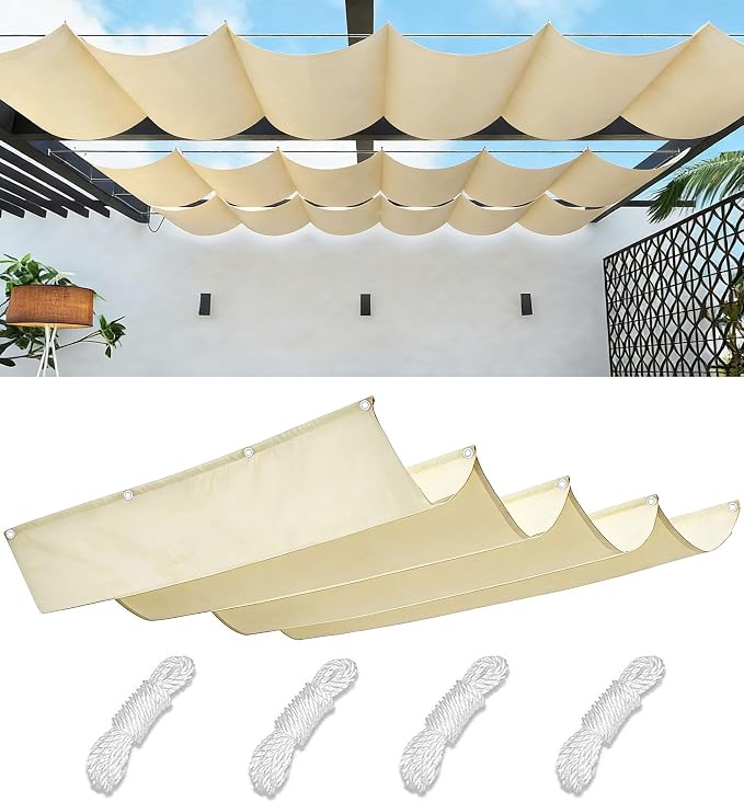 Retractable Wave Sun Shade Sail 6' x 19' Waterproof Pergola Shade Cloth Cover by WoaceSunShadeSail