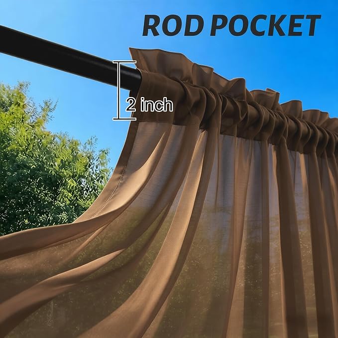 Outdoor Sheer Curtains for Patio Waterproof, 2 Panels Rod Pocket Indoor/Outdoor - Image 3