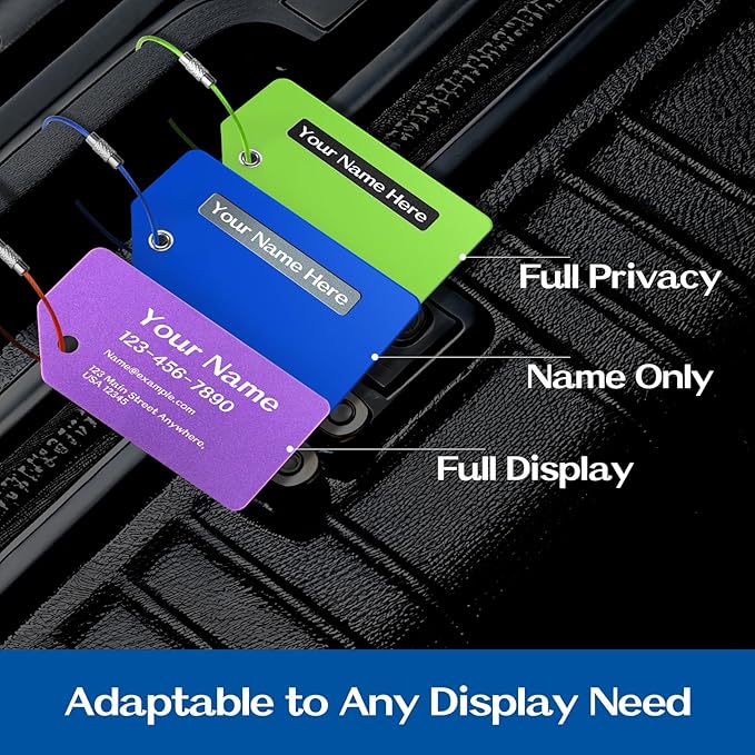 Personalized Luggage Tags for Suitcases, Custom Metal Luggage Tag for Bag with Silicone Sleeves, Durable Travel Tags, Laser Engrave Name Text, Gift for Travelers, 3.5x2 Inches (Fluorescent Green)