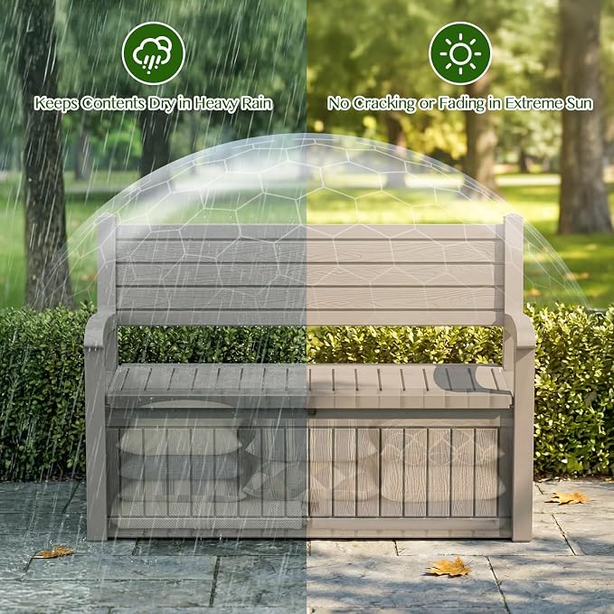 120 Gallon Outdoor Storage Bench, Lockable Patio Storage Bench, - Image 4