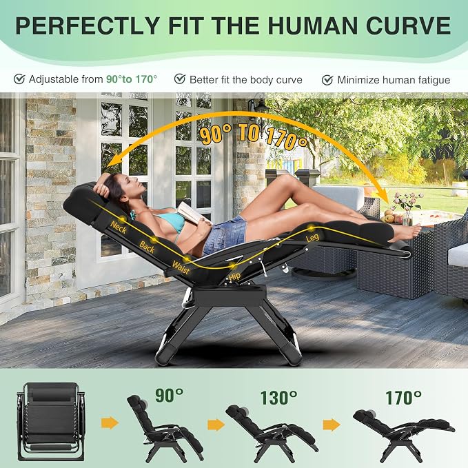 Suteck Oversized Zero Gravity Chair, 500LBS 33In XXL Outdoor Recliner Chairs | - Image 4