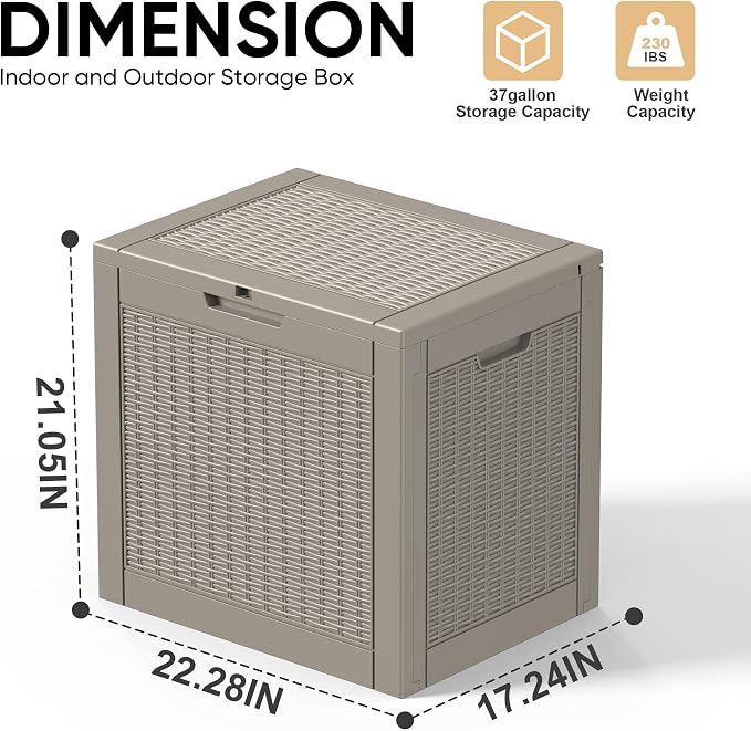 37 Gal Waterproof Outdoor Storage Box UV Resistant Deck Box | Storage bench - Image 2