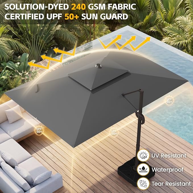 9x12 FT Patio Cantilever Umbrella, Rectangular Heavy Duty Offset Umbrella - Image 3