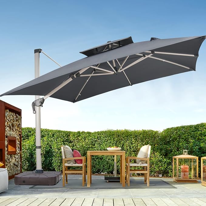 Cantilever Patio Umbrella with Cross Base and Cover Included by MojiaOutdoorFurniture