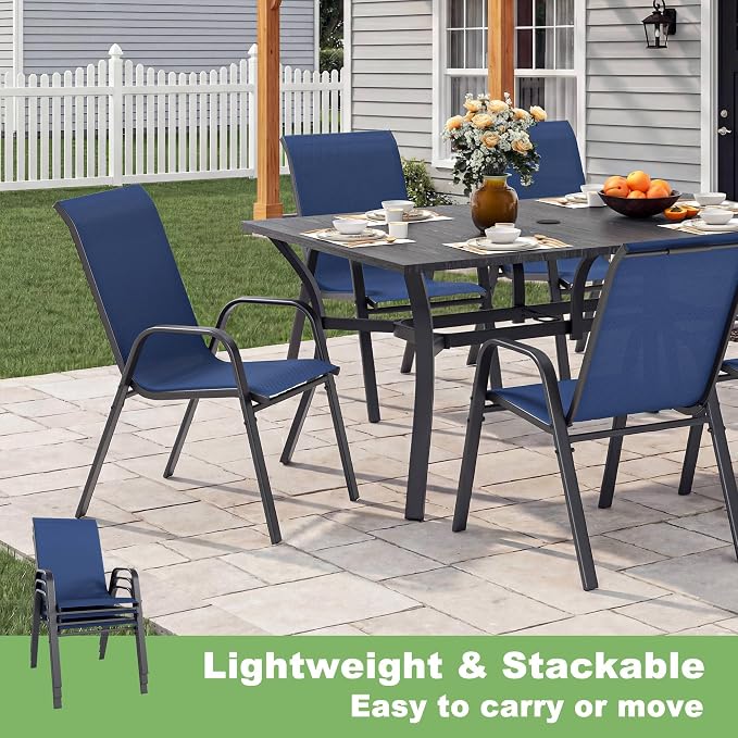 Outdoor Patio Chairs Set of 4 Stackable Dining Chairs All-Weather Textilene - Image 6