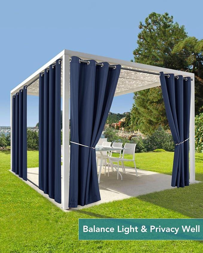 Windproof Outdoor Curtains for Patio Waterproof 4 Pcs 54x84 In Navy | Grommet - Image 5