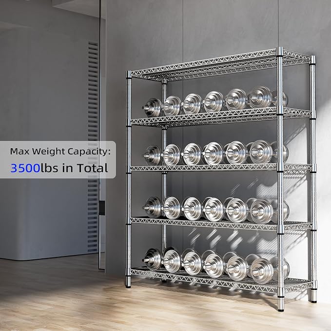M MZG 3500LBS 59" W 5 Tier Storage Shelves Rack Metal Wire Shelving Unit - Image 6