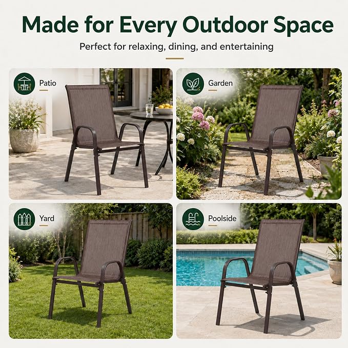 Majnesvon Outdoor Patio Chairs Set of 4, Stackable Patio Chairs, Front Porch - Image 6