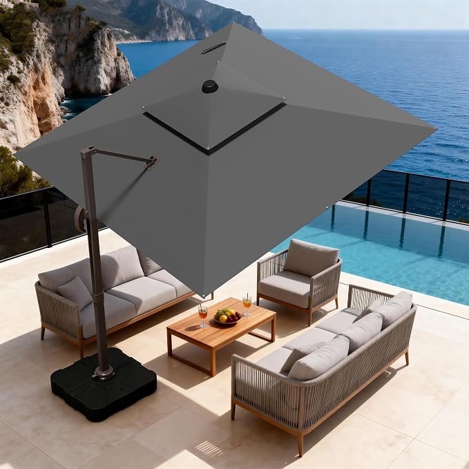 10x10Ft Patio Umbrella Outdoor Cantilever Rectangle Umbrella - Image 8