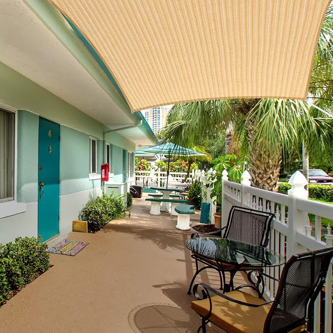 Eden's Decor Straight Flat-Edged Sun Shade Sail Rectangular 4' x 14' Beige - Image 7