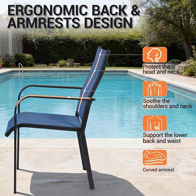 Patio Chairs Set of 4, Stackable Outdoor Dining Chairs, All Weather Breathable - Image 5
