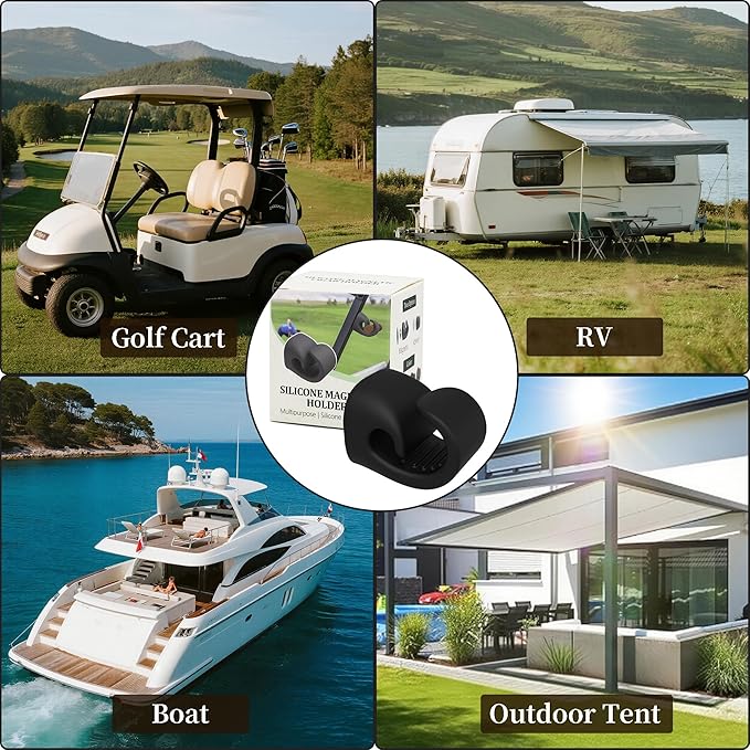 Magnetic Golf Cart Accessory 2-Pack – Silicone Multipurpose Mounts with Strong Grip for Outdoor Use (Black+Gray)