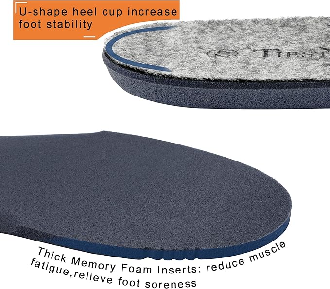 Thick Merino Wool Insoles for Men Fur Fleece Shoes Inserts Memory Foam Cushion Comfort Warm Sheepskin Insoles for Winter Snow Boots Slippers Grey 42EU,US9