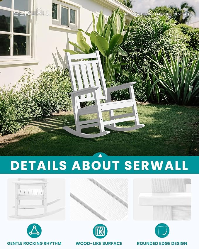 SERWALL Outdoor Rocking Chair Set of 4, HDPE Rocker - Image 3