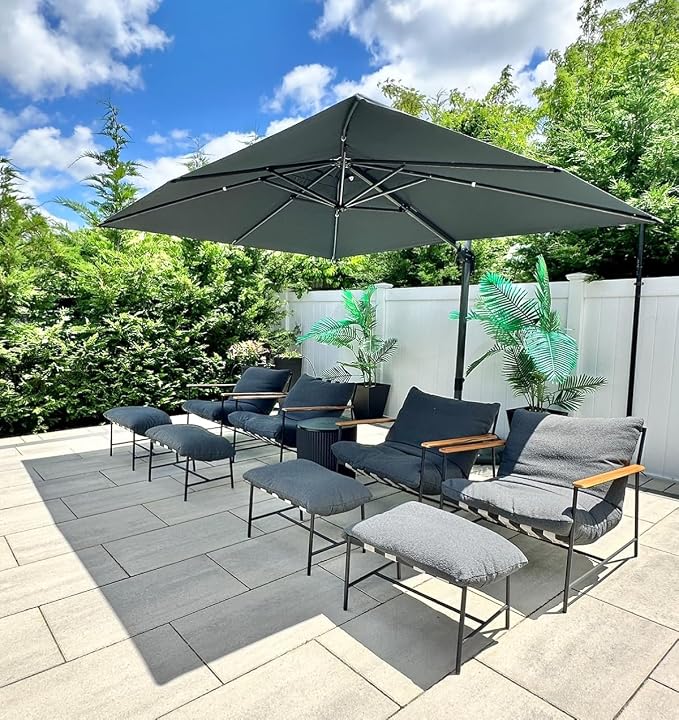 PURPLE LEAF Cantilever Umbrella 9' x 11.5' Rectangle 360° Rotation Grey | Fade by PURPLELEAF
