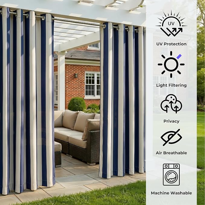 4 Panels Outdoor Stripe Curtains - Image 4