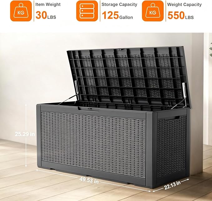 125 Gallon Outdoor Storage Box, Large Waterproof UV Resistant Deck Box - Image 6