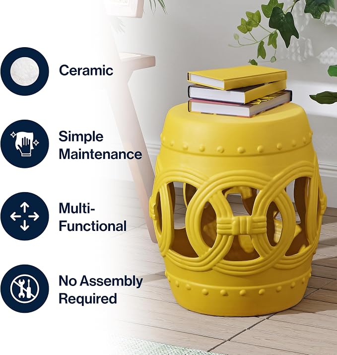 JONATHAN Y Lucky Coins 16" Ceramic Garden Stool Side Table, Matte Yellow | - Image 5