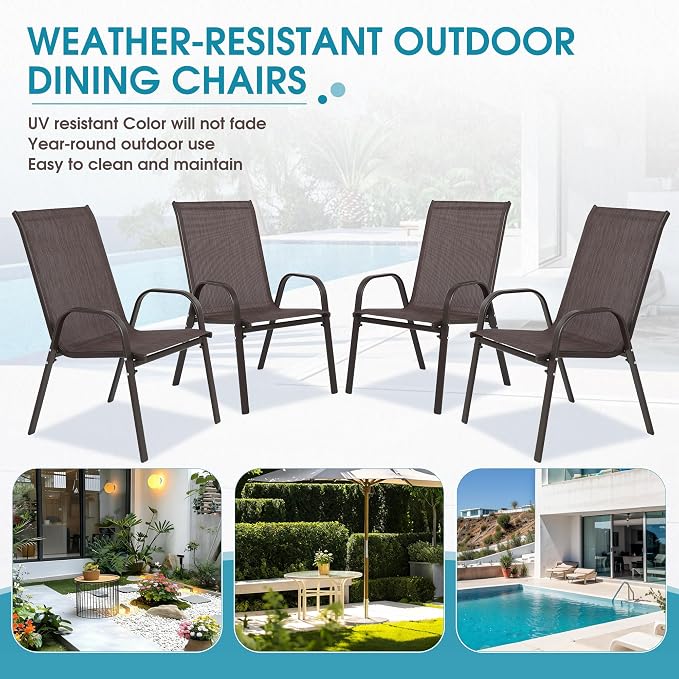 24.4" Wide Outdoor Patio Stackable Chairs Set of 4, Outside Furniture - Image 8
