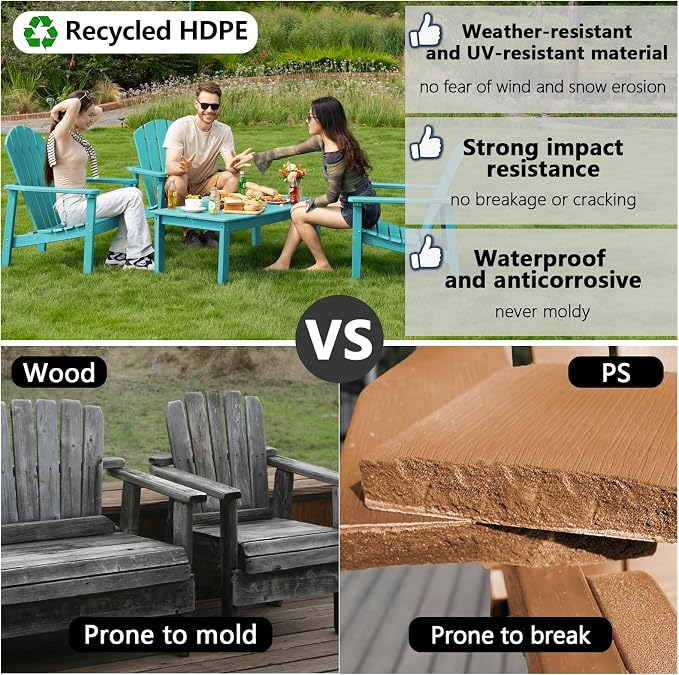 Stackable Adirondack Chairs Set of 2, Compact HDPE, Aruba | 26.3" Wide HDPE - Image 6