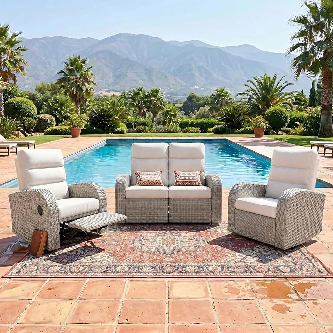 Oversized 3 Pieces Wicker Outdoor Recliner Loveseat by LayinSun