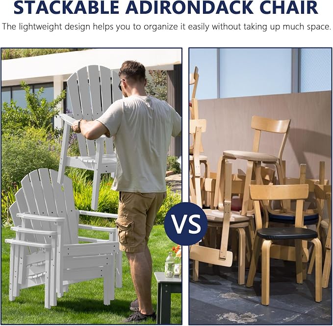 Stackable Adirondack Chairs Set of 2, Compact HDPE, All-Weather - Image 5