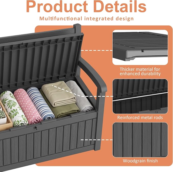 100 Gallon Wood-Grain Storage Bench, Waterproof & Lockable, Doubles as Bench - Image 6