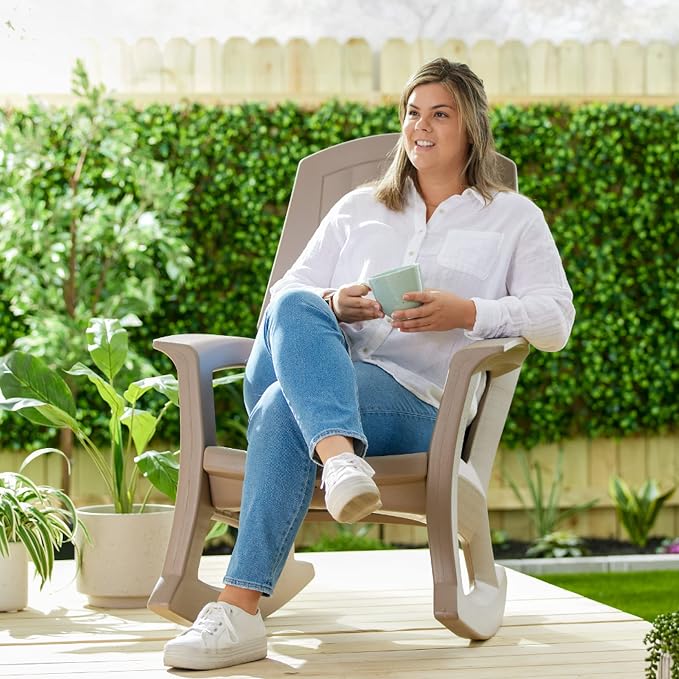 Rockaway Heavy Duty All Weather Patio or Deck Rocking Chair, Taupe | - Image 6