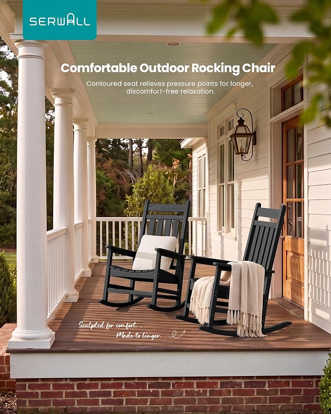 SERWALL Outdoor Rocking Chair Set of 2, Oversized Porch Rocker, Contoured 19.6" - Image 8