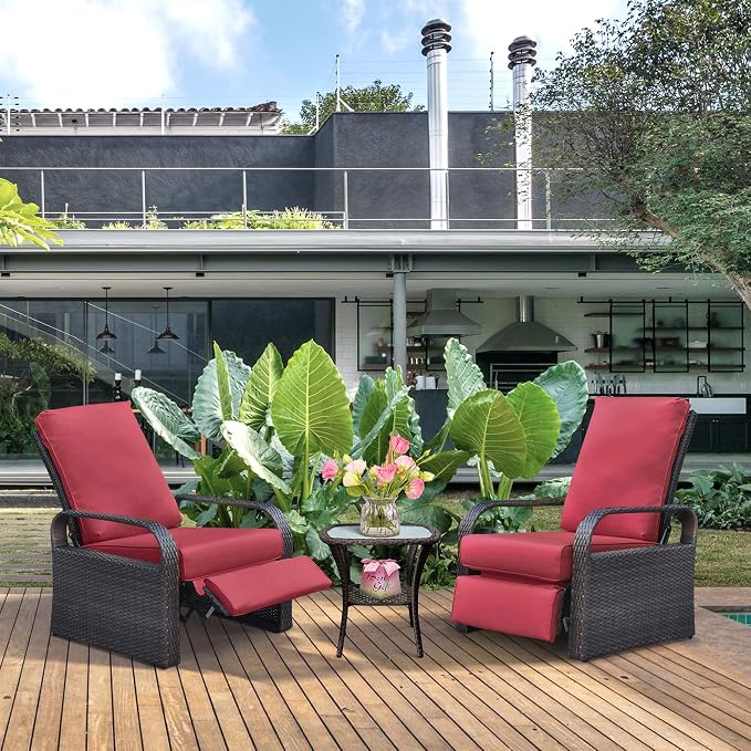 Outdoor Recliner, Aluminum Frame Patio Chaise Lounge Chairs by ATRARTTOREAL