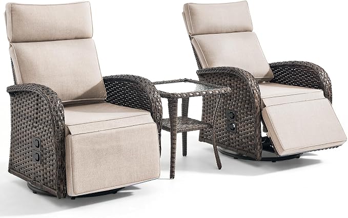 3 Pieces Zero Gravity Patio Swivel Recliner Chairs Set of 2 - Image 7