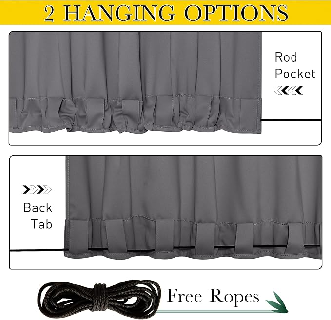 NICETOWN Outdoor Curtains for Patio Waterproof & Windproof W100xL108 Grey | - Image 4