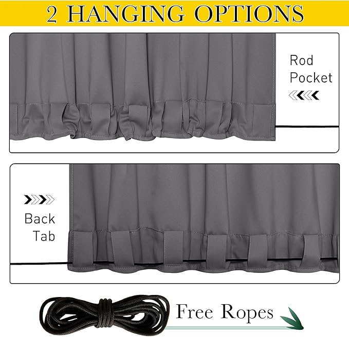 NICETOWN Patio Curtains Outdoor Waterproof W100 x L95 in Grey 2 PCs | Windproof - Image 2