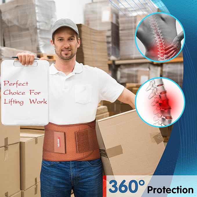 FEATOL Back Brace for Lower Back Pain, Breathable Back Support Belt for Women & Men with Lumbar Pad, Lumbar Support Belt for Heavy Lifting & Work, Scoliosis, Brown, 2XL (Circumference:38.6-51.2")