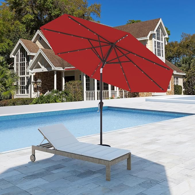 9FT Patio Umbrella with Solar Lights, Outdoor Market Umbrella with Tilt and - Image 7