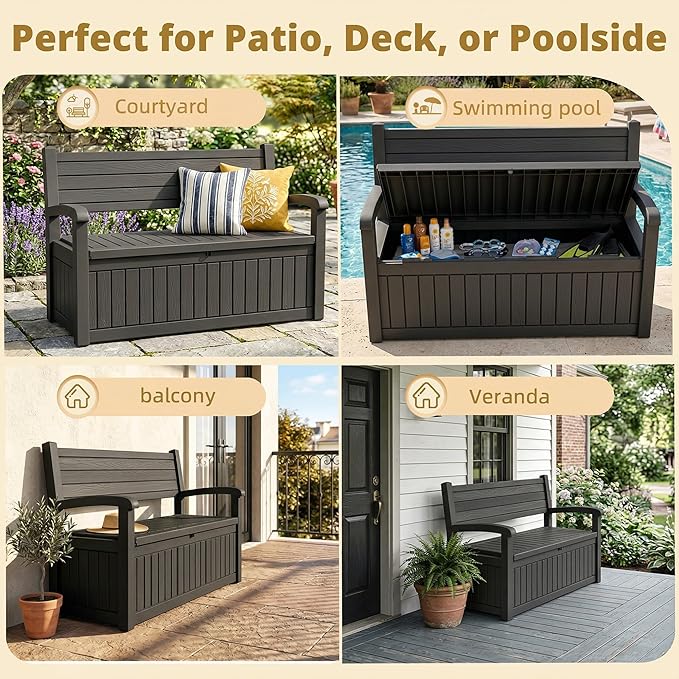 EFU Outdoor Bench Storage Deck Box, 100 Gallon Waterproof Wicker Patio - Image 5
