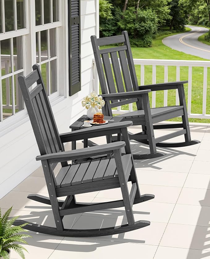 Oversized Outdoor Rocking Chair Set of 6, HDPE Patio Rockers - Image 2