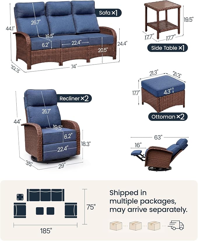 Resort-Grade Recliners Patio Furniture, 6.2" Ultra Thick Cushions | Heavy Duty - Image 2