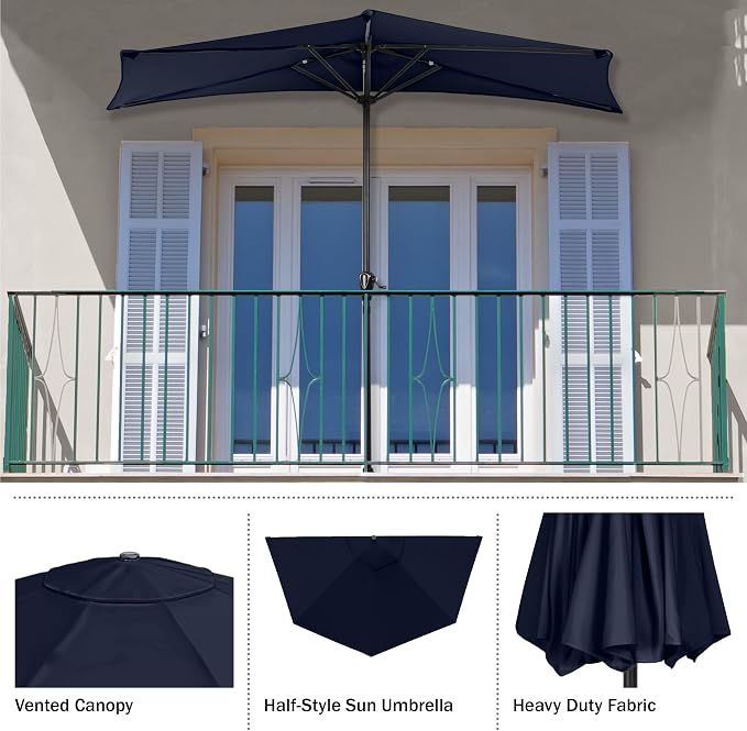 Half Umbrella Outdoor Patio Shade - 9 ft Patio Umbrella - Small Canopy - Image 3