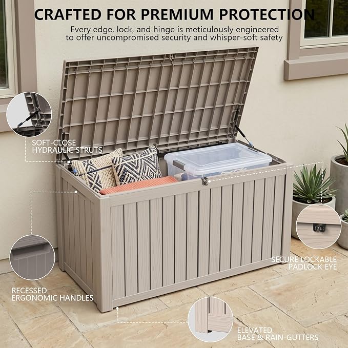 Outdoor Storage Box, 180 Gallon Waterproof Deck Box, Piston-Lift Tall Standing - Image 3
