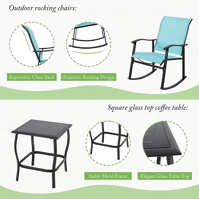 Shintenchi 3 Piece Rocking Bistro Set, Outdoor Furniture - Image 5