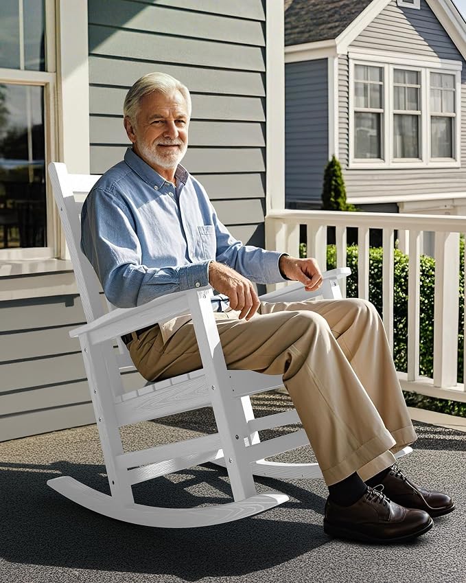 SERWALL Outdoor Rocking Chair Set of 4, HDPE Rocker - Image 8